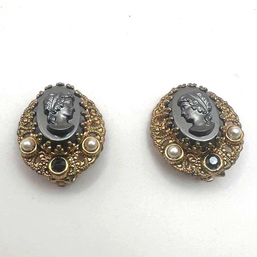 Vintage Cameo Earring West Germany Clip On Earring Jewelry Retro Victorian
